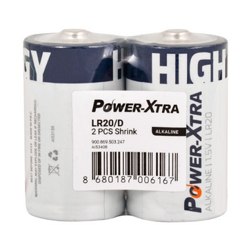 Power-Xtra LR20/D Size Alkaline Battery - with 2SH / SHRINK