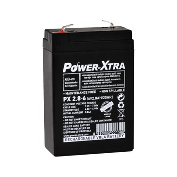 Power-Xtra PX2.8-6 / 6V 2.8 Ah AGM VRLA Sealed Lead Acid Battery